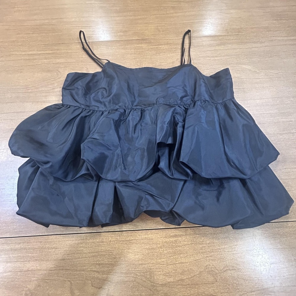A New Day Tank Top Womens S Blue Square Neck Sleeveless Ruffle Taffeta Camisole